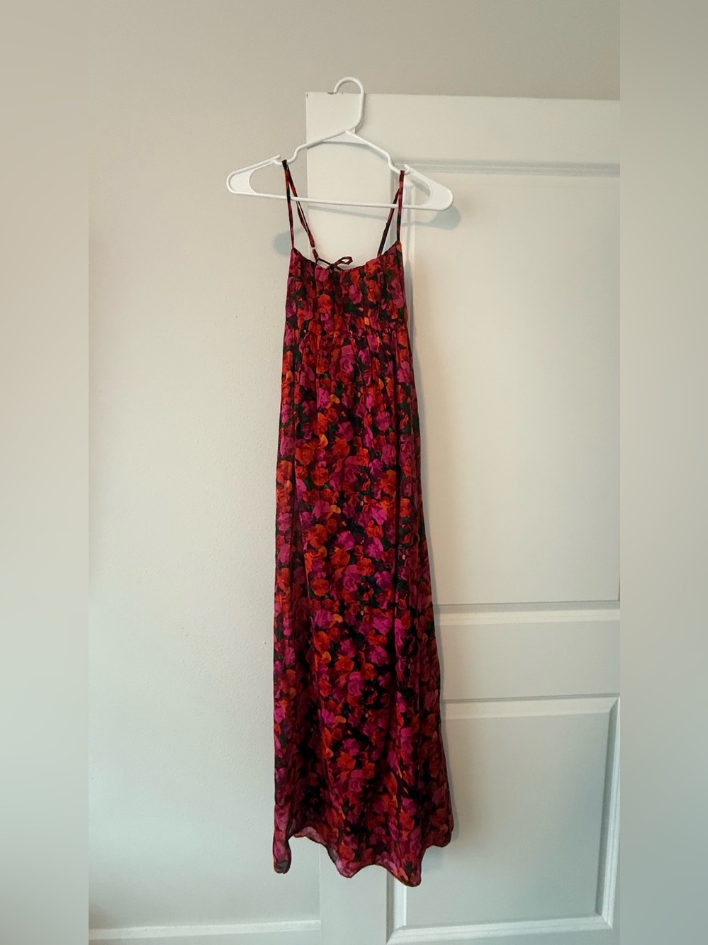 J.Crew Red Pink Floral Silk Chiffon Cami Maxi Dress Tie Back NWT❤️ - Picture 6 of 12